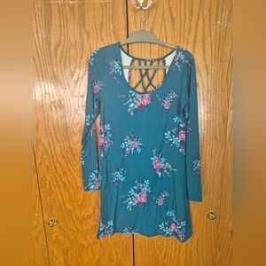 Mudd Teal Long Sleeve Floral Dress